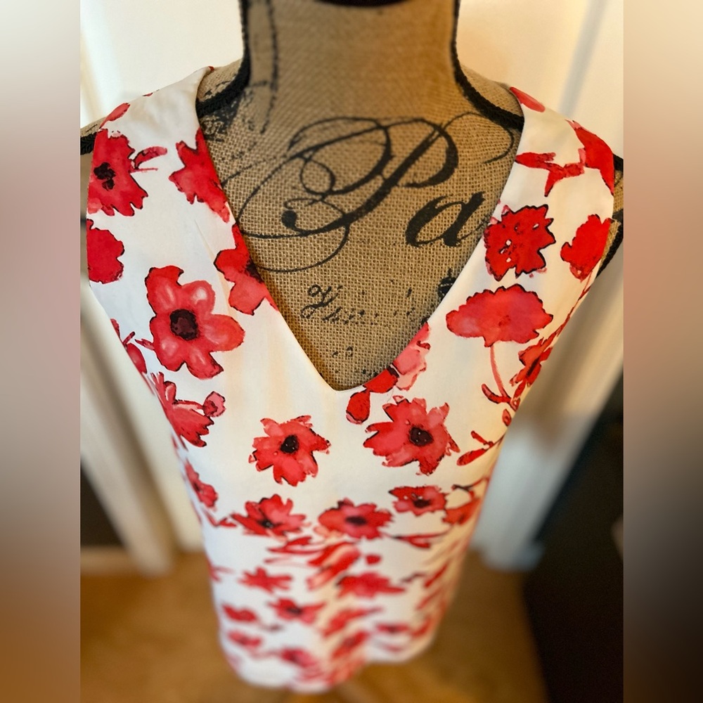 Kenar Sleeveless Pink Red & White Floral Printed Flowy V-Neck Tank Top Blouse XL - Picture 4 of 12
